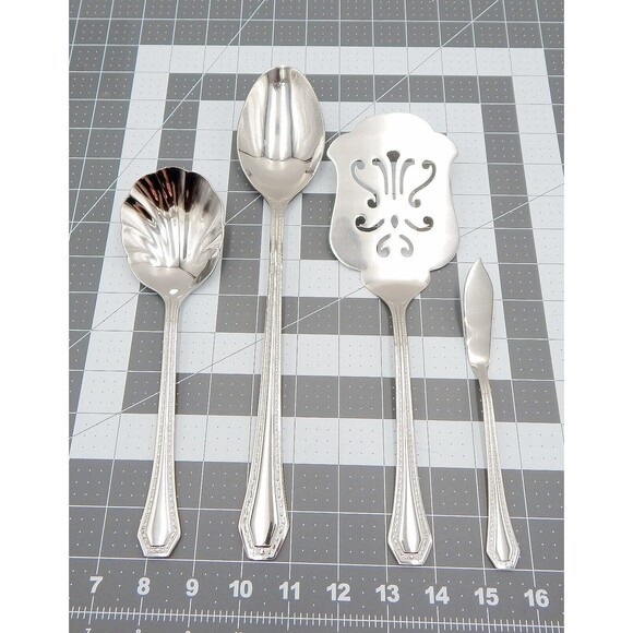 Reed & Barton Copley 4 Serving Pieces Stainless Steel Spoon Spatula Dot Dash - Picture 1 of 9